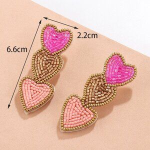 Pink and Brown Heart Beaded Earrings